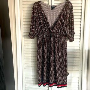 Black/Red/White Polka Dot Short Sleeve Faux Wrap Dress, Size XL
